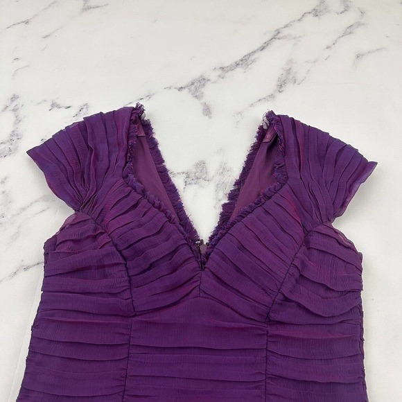 Tadashi Shoji Collection Sheath Cocktail Dress Size 4 Purple Pink Silk Pleated - Picture 2 of 10